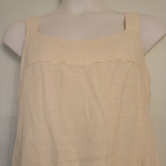 J Jill Petite 14 Linen Cream Midi Dress Button Straps Back Tie Neutral Minimalis - Picture 6 of 8
